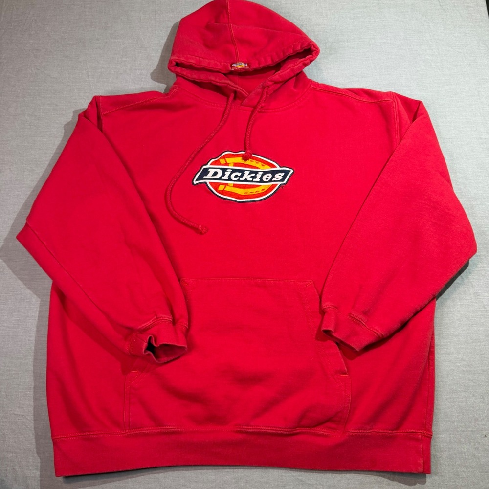 Dickies Hoodie Mens Medium Red Good Embroidered Logo Pullover Sweatshirt